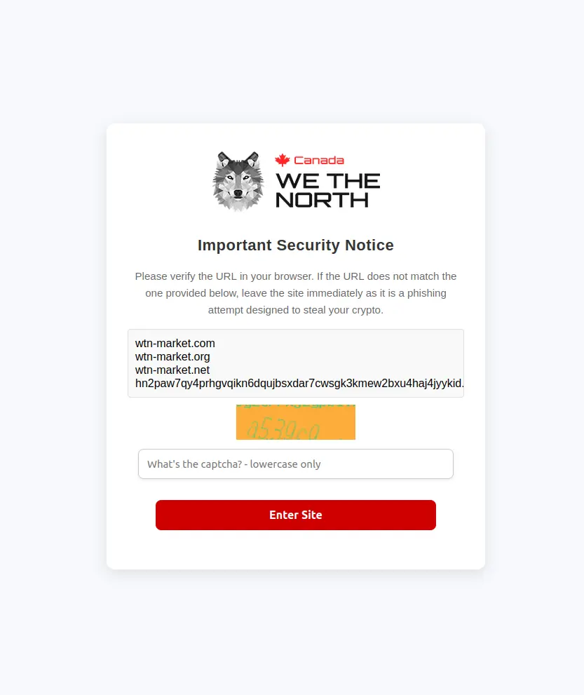 WeTheNorth Market CAPTCHA verification security