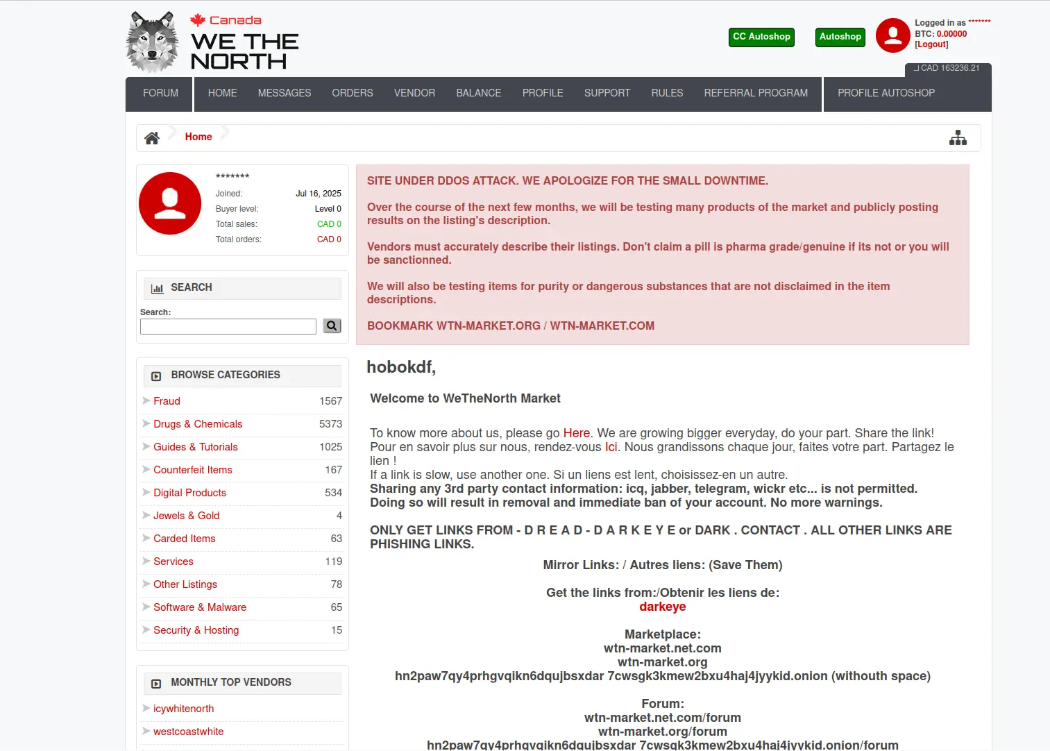 WeTheNorth Market Canadian darknet marketplace features