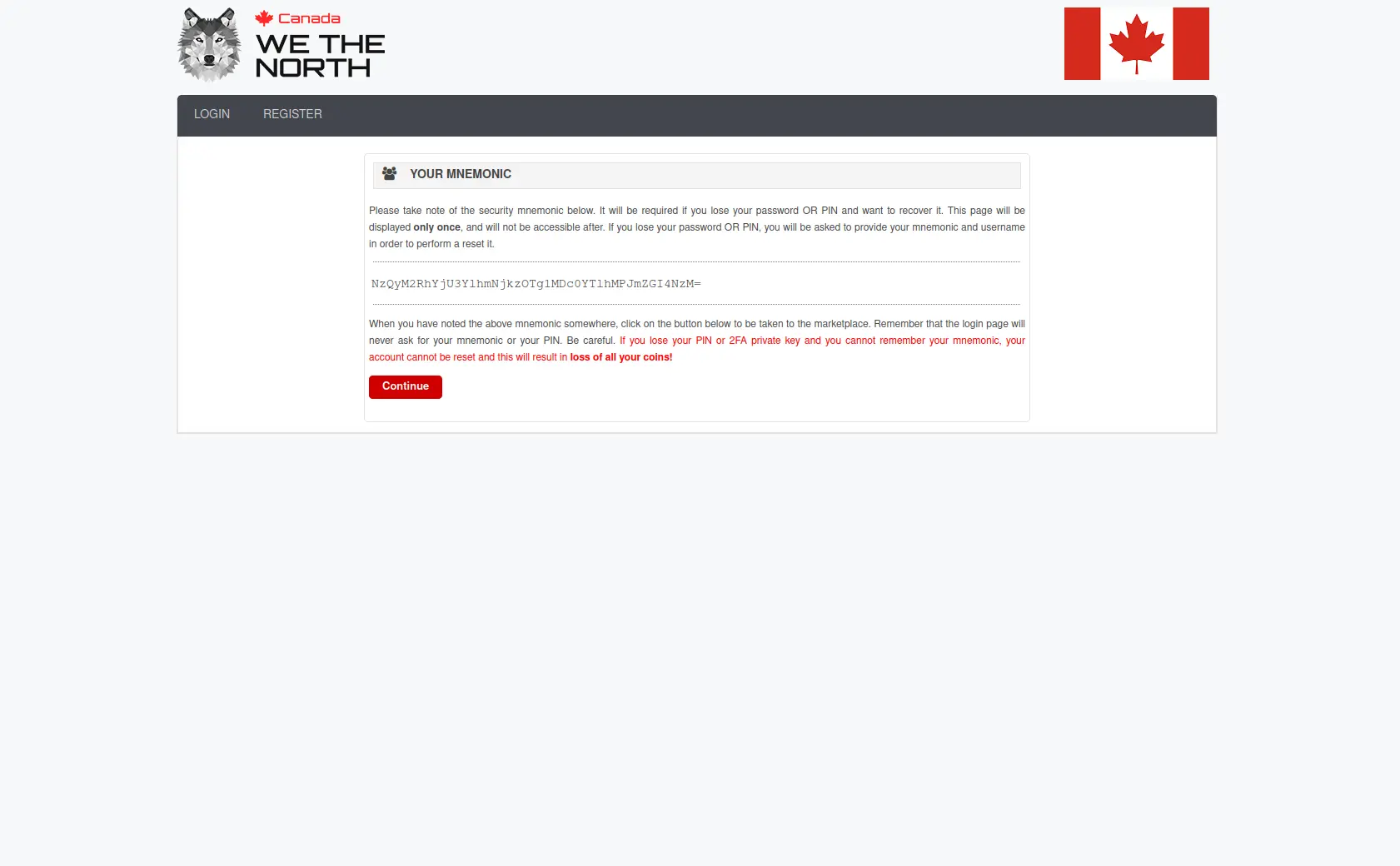 WeTheNorth Market recovery token mnemonic phrase backup